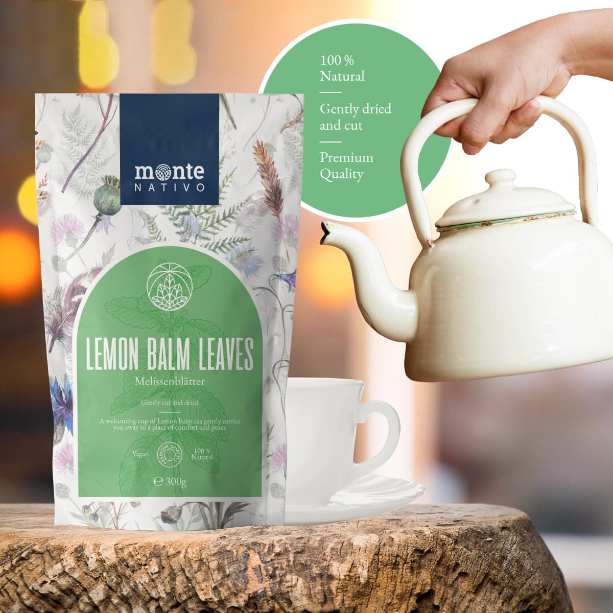 Lemon Balm Tea Monte Nativo (300g) - Gently Dried Lemon Balm Leaves - Aromatic and 100% Pure and Natural Loose Leaf Herbal Tea Without Additives - As a healthy, refreshing infusion — view 3