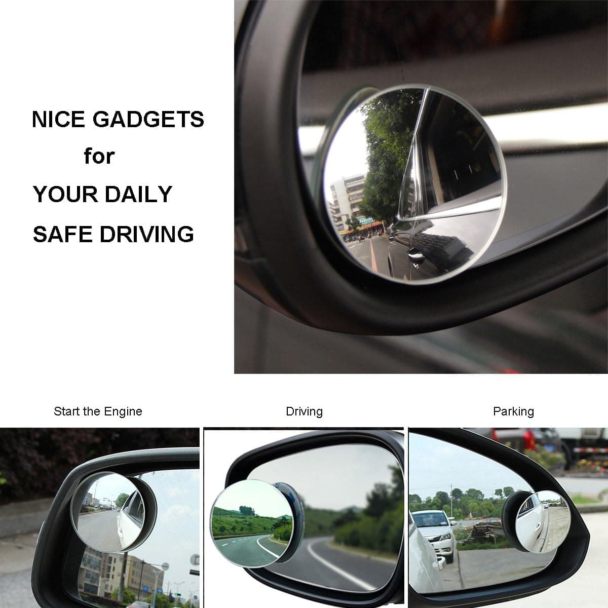 BEEWAY Blind Spot Mirrors, Round Frameless 360° Rotate Sway Adjustable HD Glass Convex Mirror Maximize RearView Universal for Car SUV Trucks Traffic Safety - Pack 2 — view 5