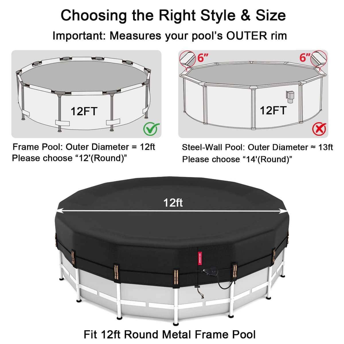 QH.HOME 12ft Round Pool Cover with Patented Quick-Release Ratchet, Solar Cover for Above Ground Pools [Durable, Tear Resistant] with Load Rings — view 2