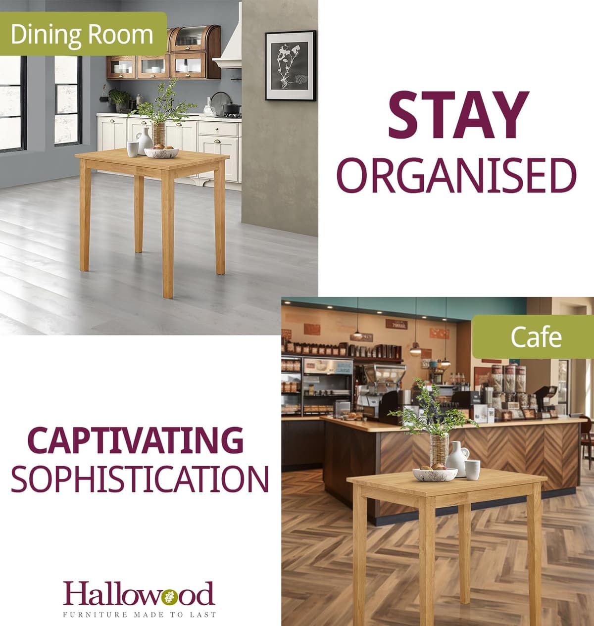 Hallowood Furniture Ledbury Small Rectangular Light Oak Kitchen Table, Wooden & Space-Saving Dining Table for Home, Kitchen, Offices, Apartments and Cafe (80cm) — view 7