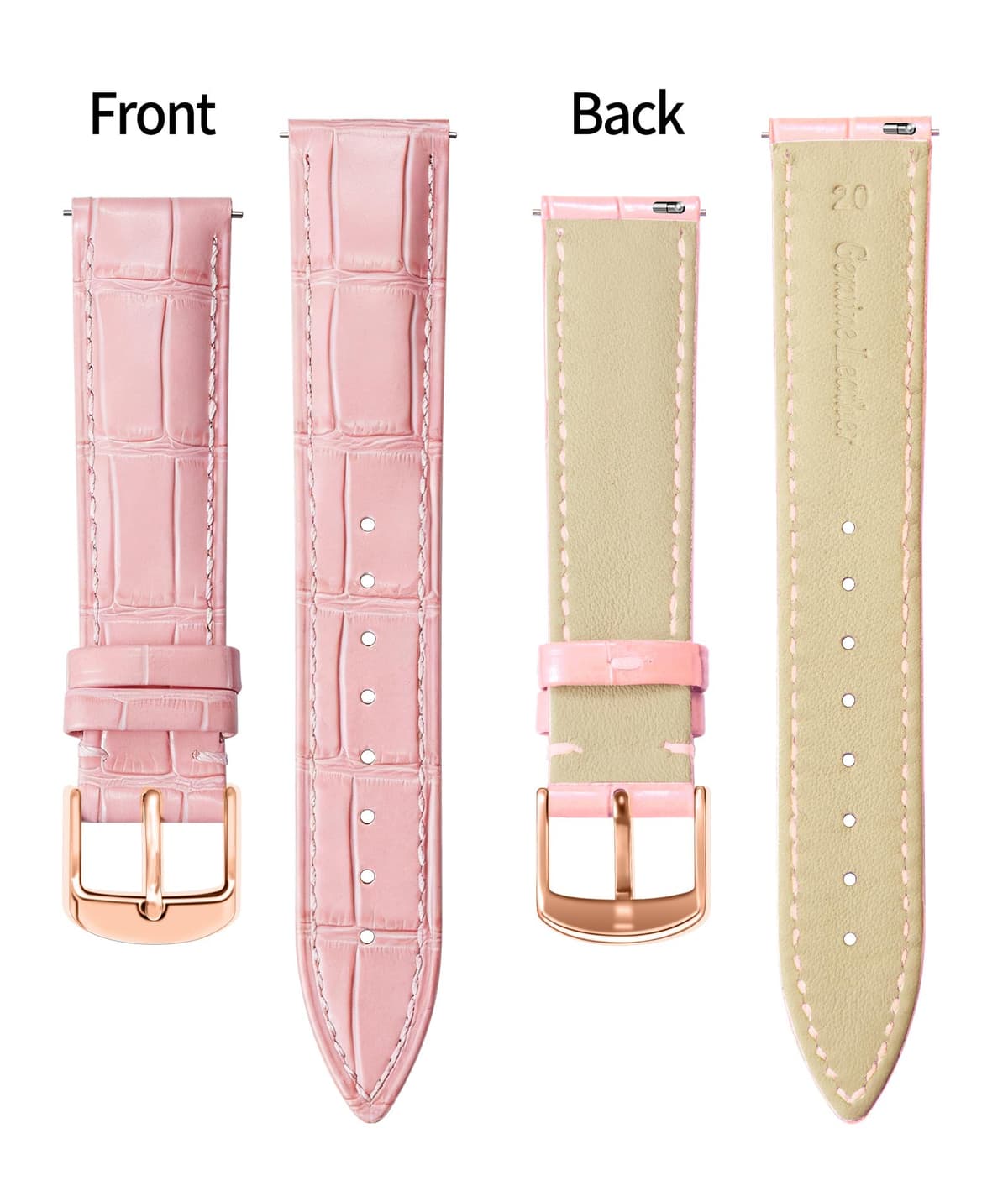 BINLUN Quick Release Leather Watch Straps Replacement Watch Bands Smart Watch Strap Crocodile Pattern in 10 Colors 13 Sizes with Silver/Gold/Rose-Gold Buckle for Men Women(10mm-24mm) — view 23