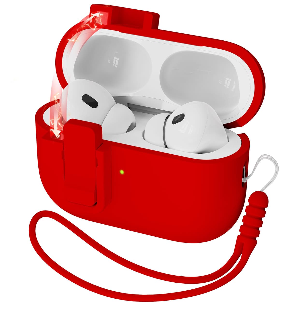 R-fun Funda para AirPods 4 con Kit de Limpieza, Case de Silicona Suave con Llavero, Funda Protectora Completa para Hombres y Mujeres, Compatible con Apple Latest Airpods 4th, Rojo — view 66