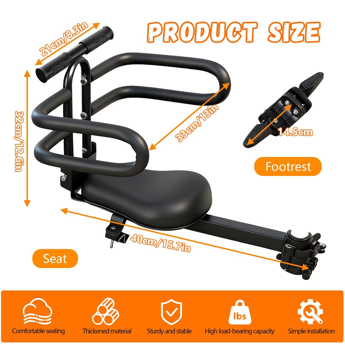 auvstar Asientos de Bicicleta Montados Delanteros para niños,Asiento Infantil para Bicicleta de Montaña,Liberación Rápida Infantil Delantero Plegable,Apto para niños de 1 a 6 años — view 3