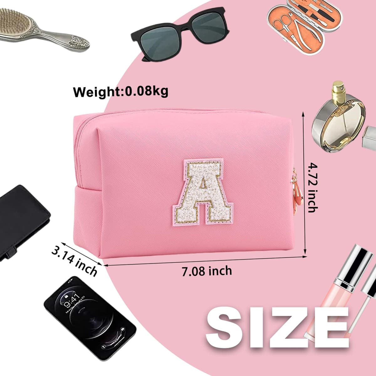 Personalized Makeup Bag,Waterproof Travel Makeup Pouch Cosmetic Bag Birthday Gift for Women Mom，Bride Bridesmaid Cosmetic Bag A-Z — view 2