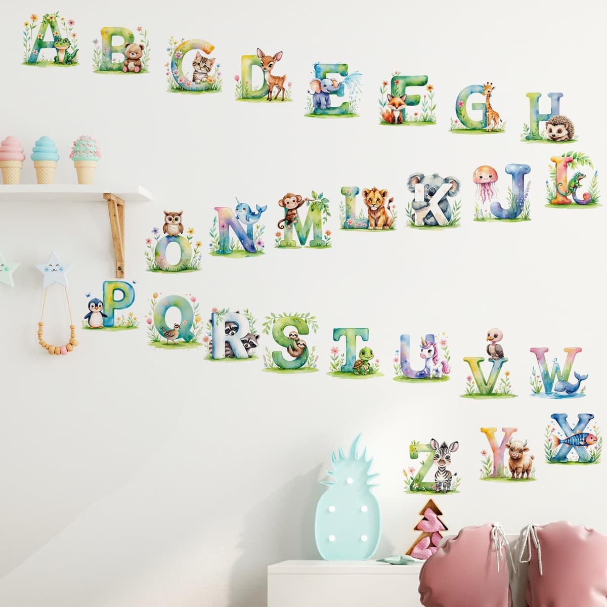 ABC Alphabet Wall Stickers Colourful Animal Letter Learning Wall Decals Peel and Stick Removable Educational Art Work for Kids Baby Nursery Bedroom Living Room Classroom Playroom Home Decor — view 4