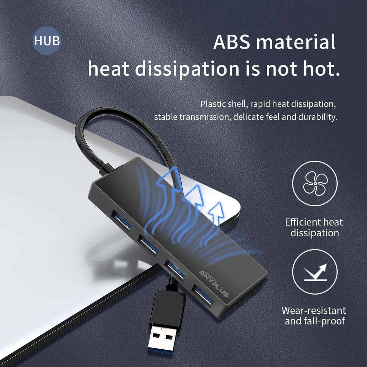 USB 3.0 Hub, 4 Port USB Hub Splitter,Portable USB Adapter Mini Multiport Expander for Desktop, Laptop, Xbox, Flash Drive, HDD, Console, Printer, PC, Keyboards, HP, Dell — view 2