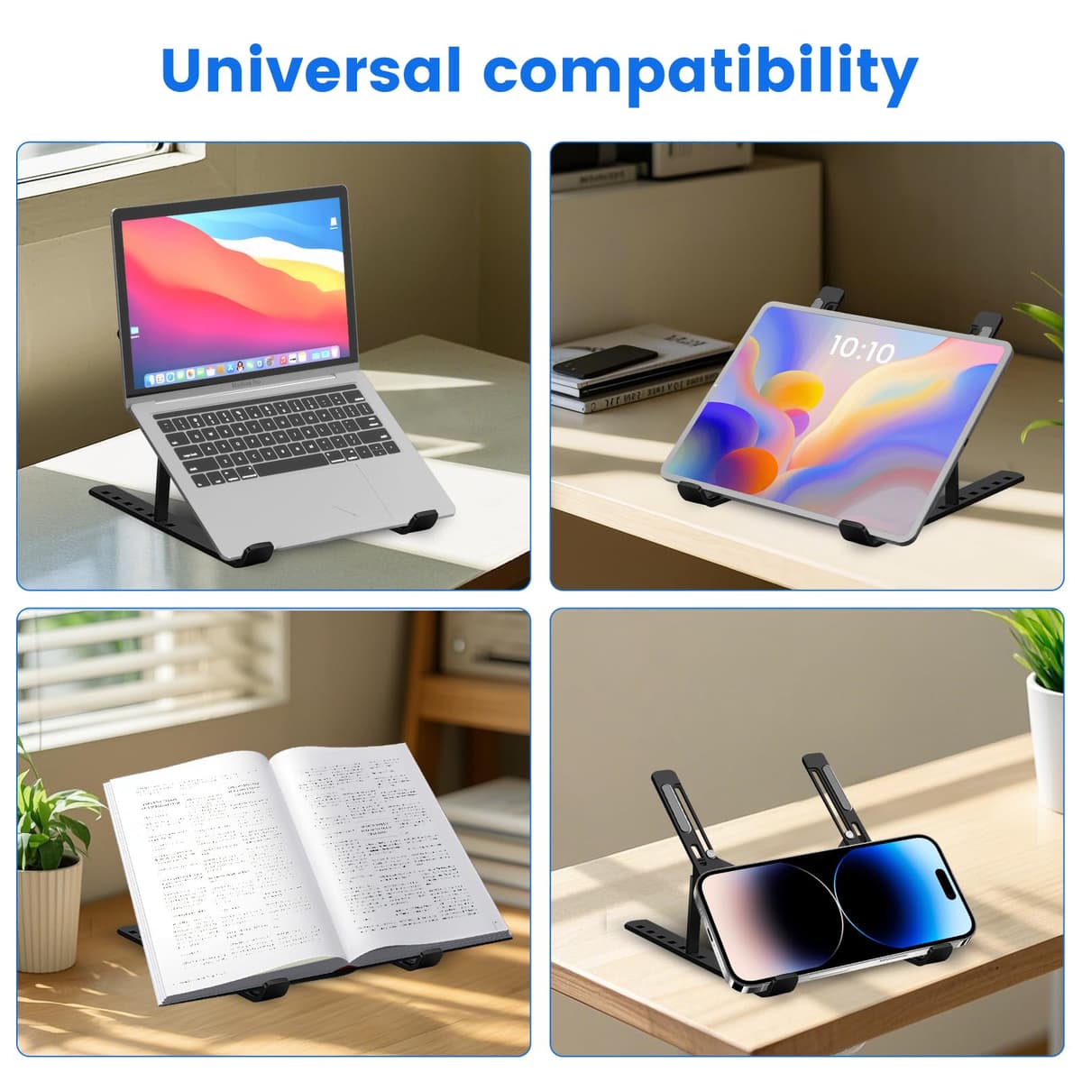 GrandMil Adjustable Laptop Stand for Desk – Foldable & Portable ABS+Silicone Riser, Ventilated Cooling Holder for 10-17.3” Laptops & Tablets (Black) — view 5
