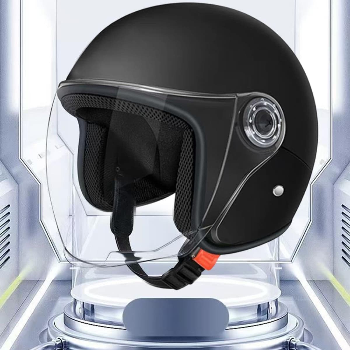 Casco Motocicleta Cara Abierta | Cascos Protectores de Moto | Casco de Scooter Adultos Resistente a los arañazos con Visera Solar | Cascos Moto Vintage para montaña Carretera & Scooter eléctrico — view 4