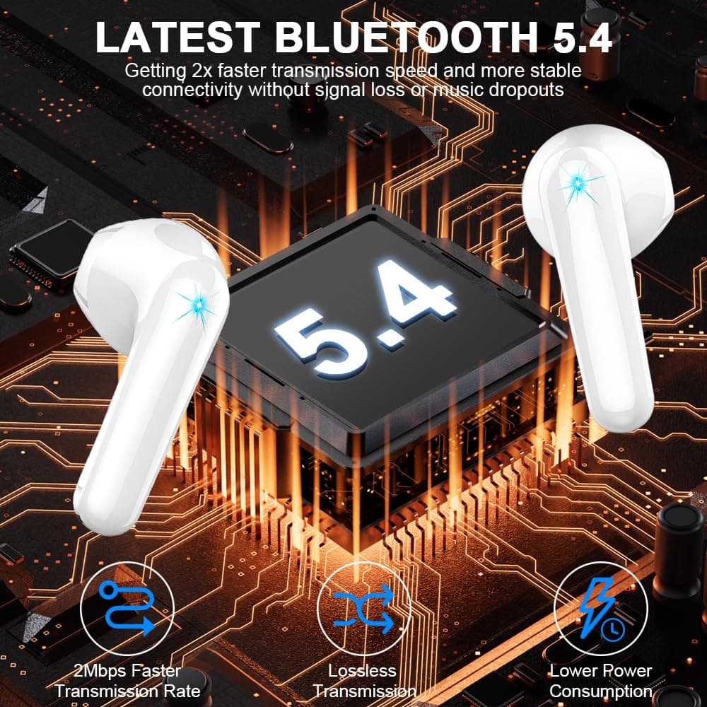 Auriculares Inalambricos, Auriculares Bluetooth 5.4 HiFi Estéreo, 50H Cascos Inalambricos Bluetooth con 4 HD Mic,2024 Audifonos Inalambricos Cancelacion de Ruido ENC/Pantalla LED/IP7 Impermeable/USB-C — view 2
