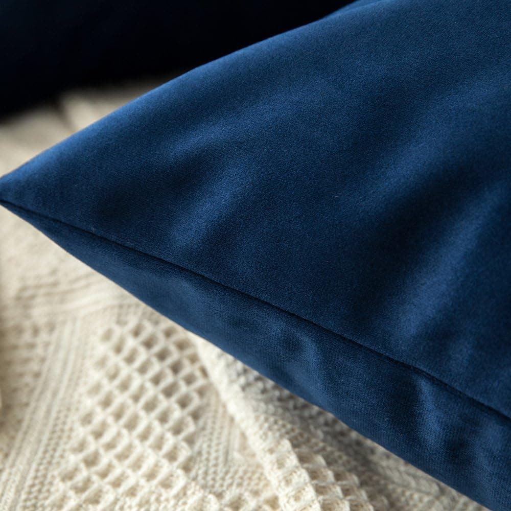 MIULEE Pack of 2 Velvet Soft Decorative Square Throw Pillow Case Cushion Covers Luxury Pillowcases for Livingroom Sofa Bedroom with Invisible Zipper 50cm x 50cm 20x20 Inches Navy Blue — view 4
