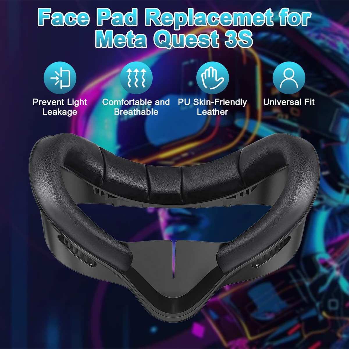 Almohadilla Facial de Realidad Virtual, Interfaz Facial Compatible con Accesorios Meta/Oculus Quest 3S, Almohadilla Facial de PU Suave como Repuesto para Quest 3S — view 3