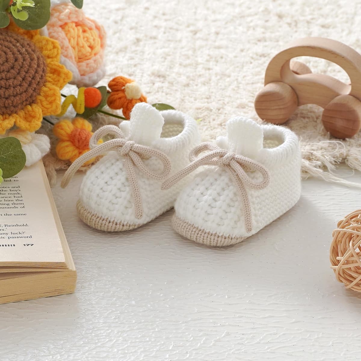 LAWKUL Baby Booties Knit Newborn Shoes Cozy First Walkers Infant Toddler Boots for Boy Girls 0-3 Months — view 3