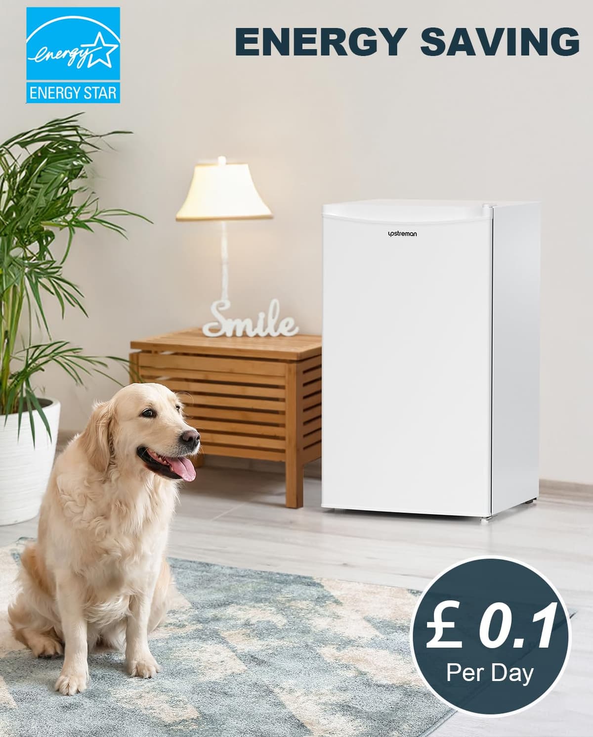 Upstreaman Under Counter Fridge, 91L Small Fridge Quiet for Bedroom and Dorms, Five Stage Temperature Control and Removable Shelves, Standard Refrigerator BR321 (White) — view 3