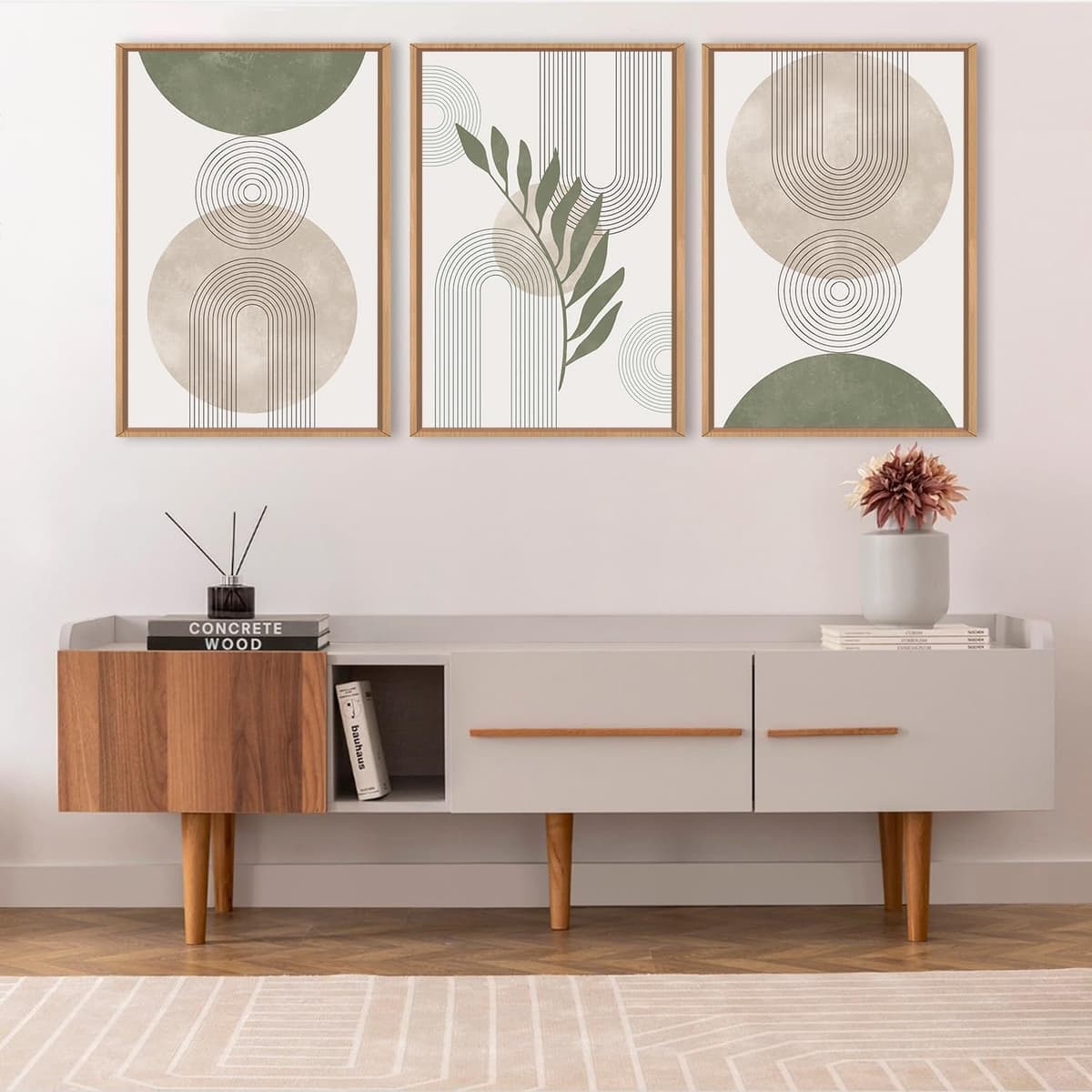 HPNIUB Sage Green Framed Canvas Prints Wall Art Set, Abstract Botanical Boho Wall Decor, Minimalist Geometric Line Leaf Canvas Artwork for Living Room, Bedroom, Dining Room, Office, Bathroom 30x40cm — view 5