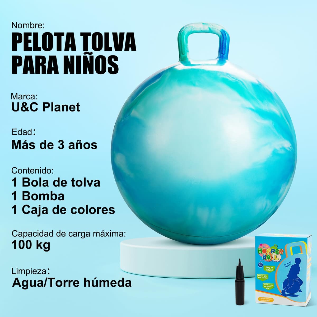 U&C Planet Balones Saltadores 45 cm Pelota de Salto para Niños 3-6 Pelota de Saltar Hinchable con Bomba Apto para Uso en Interiores y Exteriores Regalo Ideal — view 2