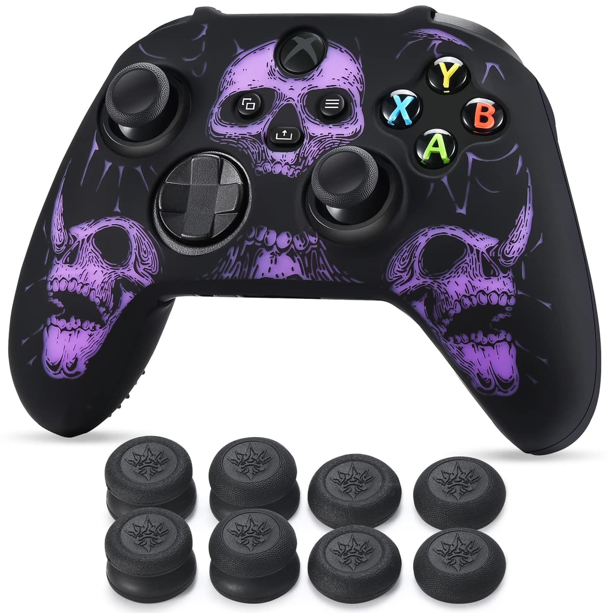 YoRHa Laser Carving Silicone Skin for Xbox Series X/S Controller x 1(Purpe) with Pro Thumb Grips x 8 — view 2