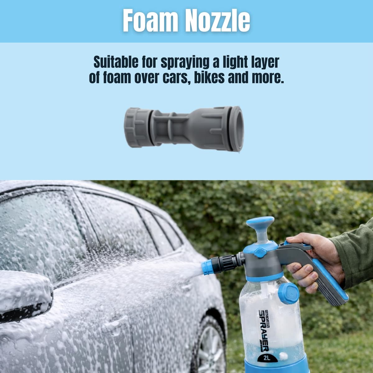 Pro-Kleen 2L Hand Pump Sprayer, Snow Foam Spray Bottle with 3 Adjustable Nozzles for Car Wash, Valeting, Garden, Plants, Patio, Home and Outdoor Cleaning — view 5