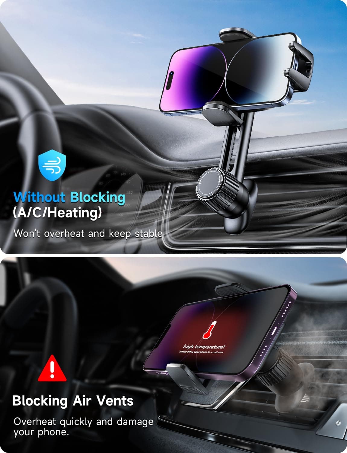 Soporte Móvil Coche Porta Telephone: [360°Rotación & Liberación de un Botón] Suporte Sujeta Teléfono Coche del Aire Ventilación, Cunas de teléfonos móviles Coches para iPhone/Samsung/Huawei/Xiaomi — view 2
