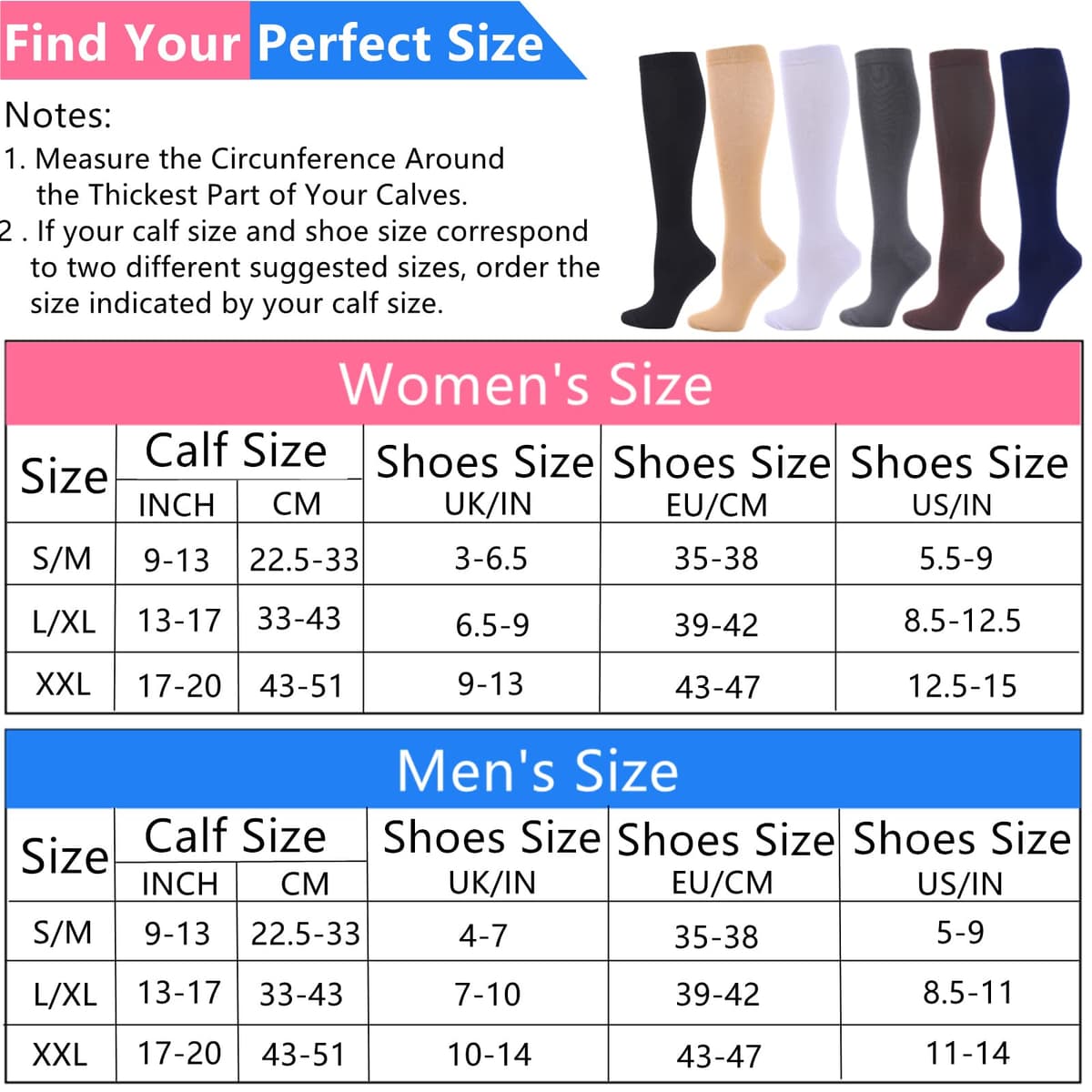 Compression Socks for Women Men, 2/3/4/6 Pairs 20-25mmHg Knee High Socks Compression Stockings for Sport, Athletic, Edema, Diabetic, Varicose Veins, Travel, Pregnancy, Nursing — view 2