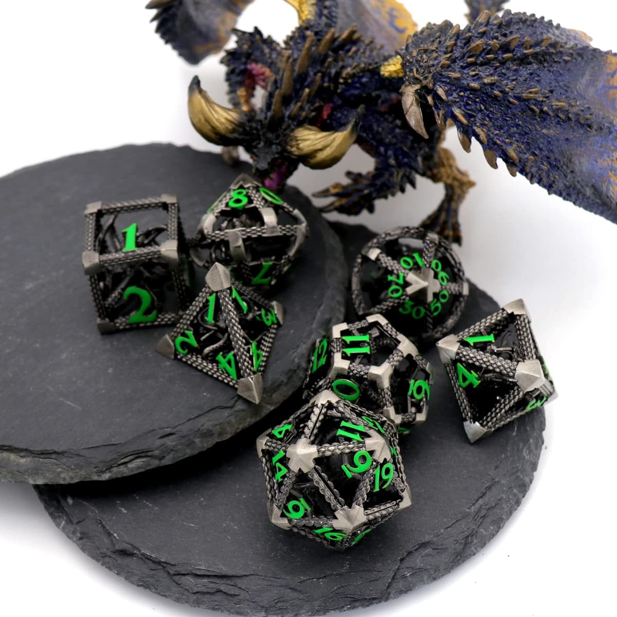 HNCCESG Juego de Dados de Metal D&D, Dungeons and Dragons Dice Juego de Dados de Metal Poliédricos Pulpo Huecos para Juegos de rol D y D para Juegos de Mesa (Cthulhu Número Verde) — view 5