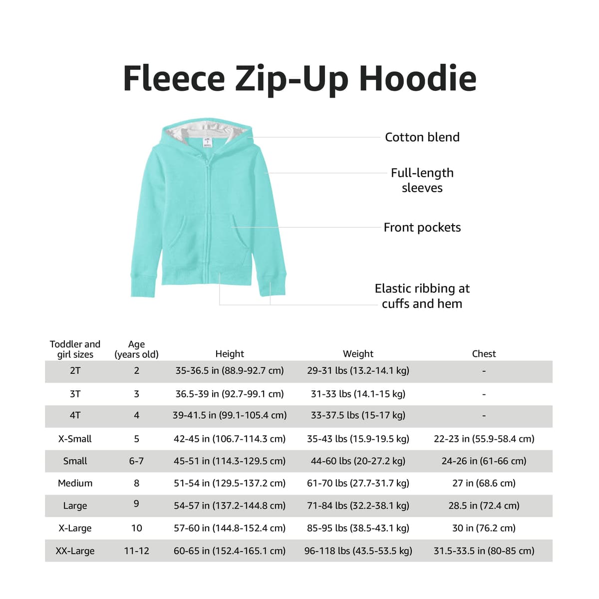 Amazon Essentials Girls Fleece Zip-Up Hoodie Sweatshirt — view 5