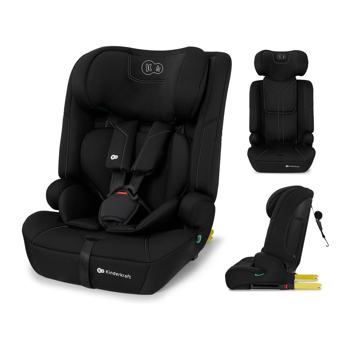 Kinderkraft SAFETY FIX 3 PRO, Silla de Coche i-Size 76–150 cm, ISOFIX, Top Tether, Protección Lateral H-GUARD, Arnés 5 Puntos, Funda Lavable, Fácil Instalación, Negro