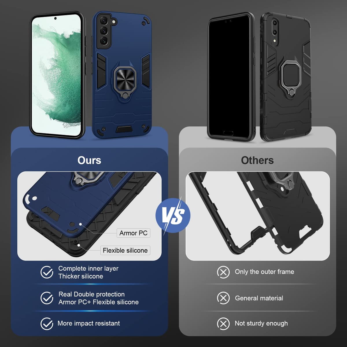 Funda para CMF Phone 2 Pro, Carcasa Antigolpes con Soporte anular metálico, Case Protectora de Grado Militar, Negro — view 693