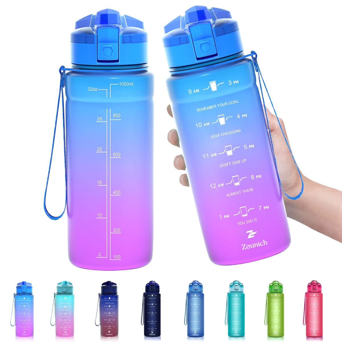 ZOUNICH Botella Agua Deporte, Botella Agua Niños sin BPA Reutilizable Plástico Tritan - 500 ml / 700 ml / 1 l, Cantimploras para Te con Filtro, para Infantil, Gimnasio, Bicicleta — view 46