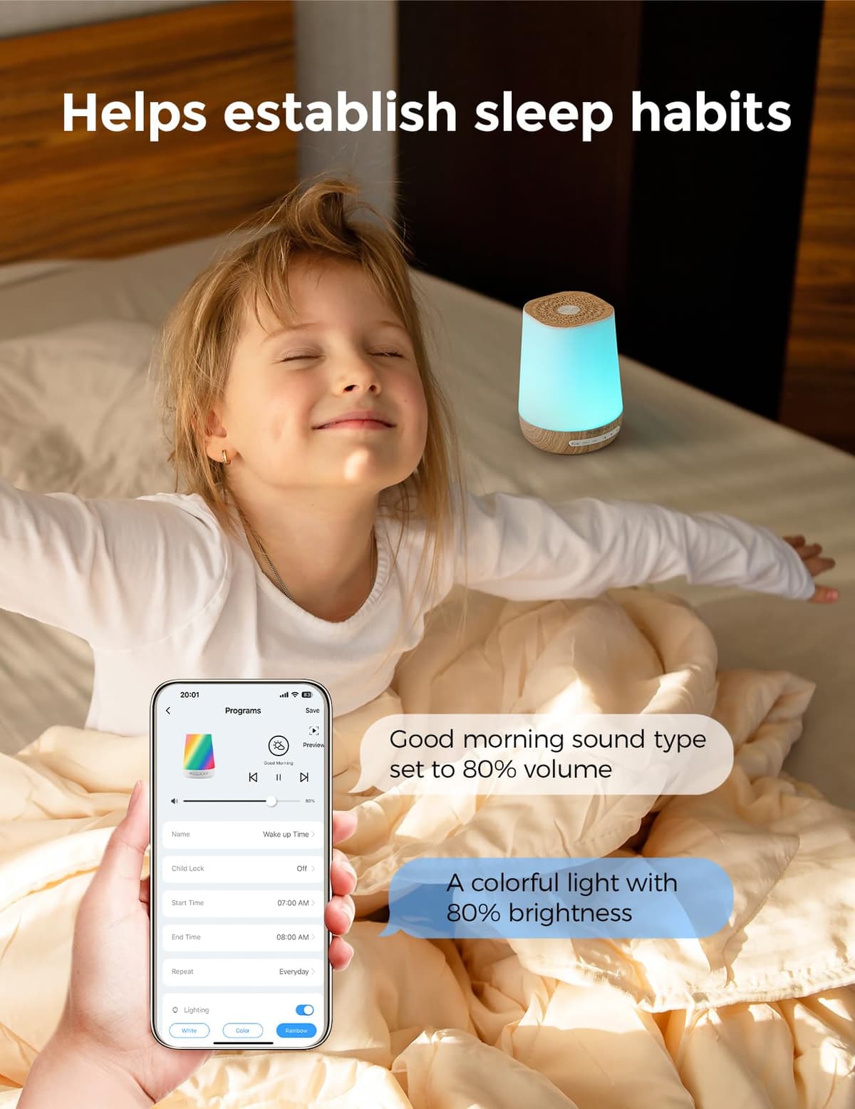 Baby Sound Machine, Momcozy White Noise Machine for Baby Sleeping with Night Light, Toddler Sleep Trainer with 34 Soothing Sounds, Timer, App Remote Control, Personal Sleep Routine(Wood Grain) — view 8