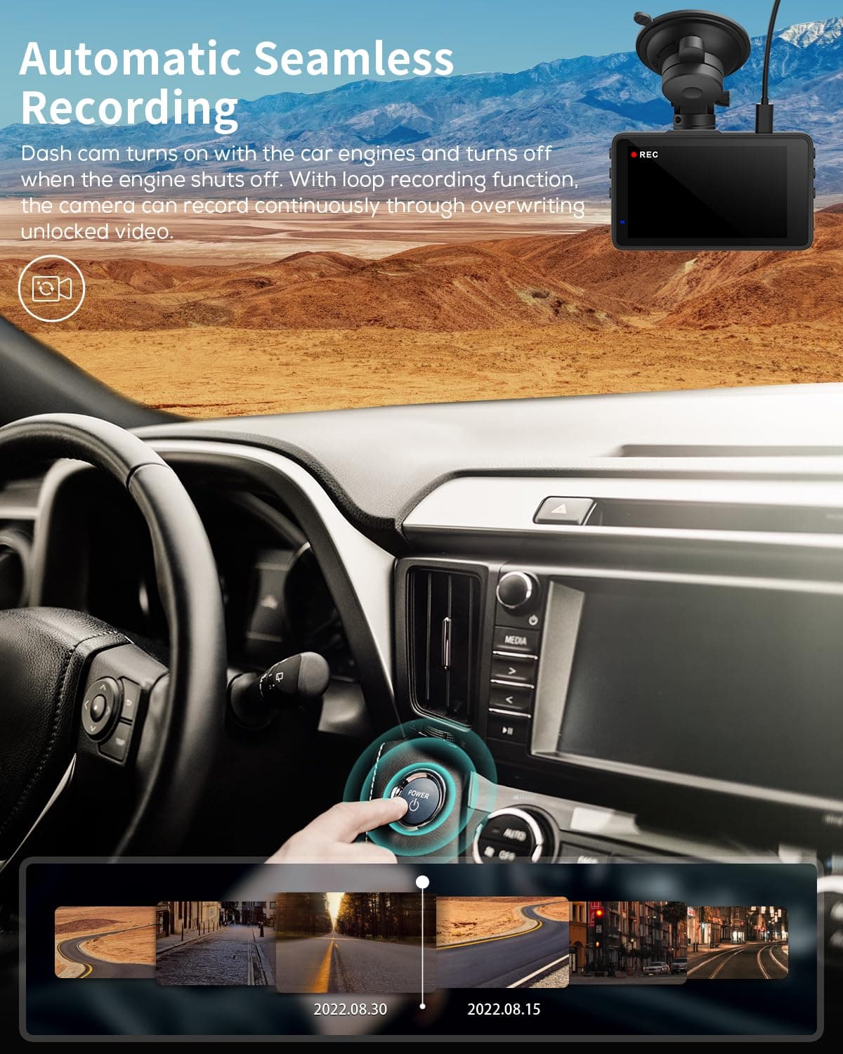 iZEEKER 2.5K Dash Cam, 1440P QHD Car Camera with Free 32GB Card, 3" IPS Display, Night Vision, WDR, 170°Wide Angle, Loop Recording, G-Sensor Emergency Recording, 24H Parking Mode, Type C — view 4