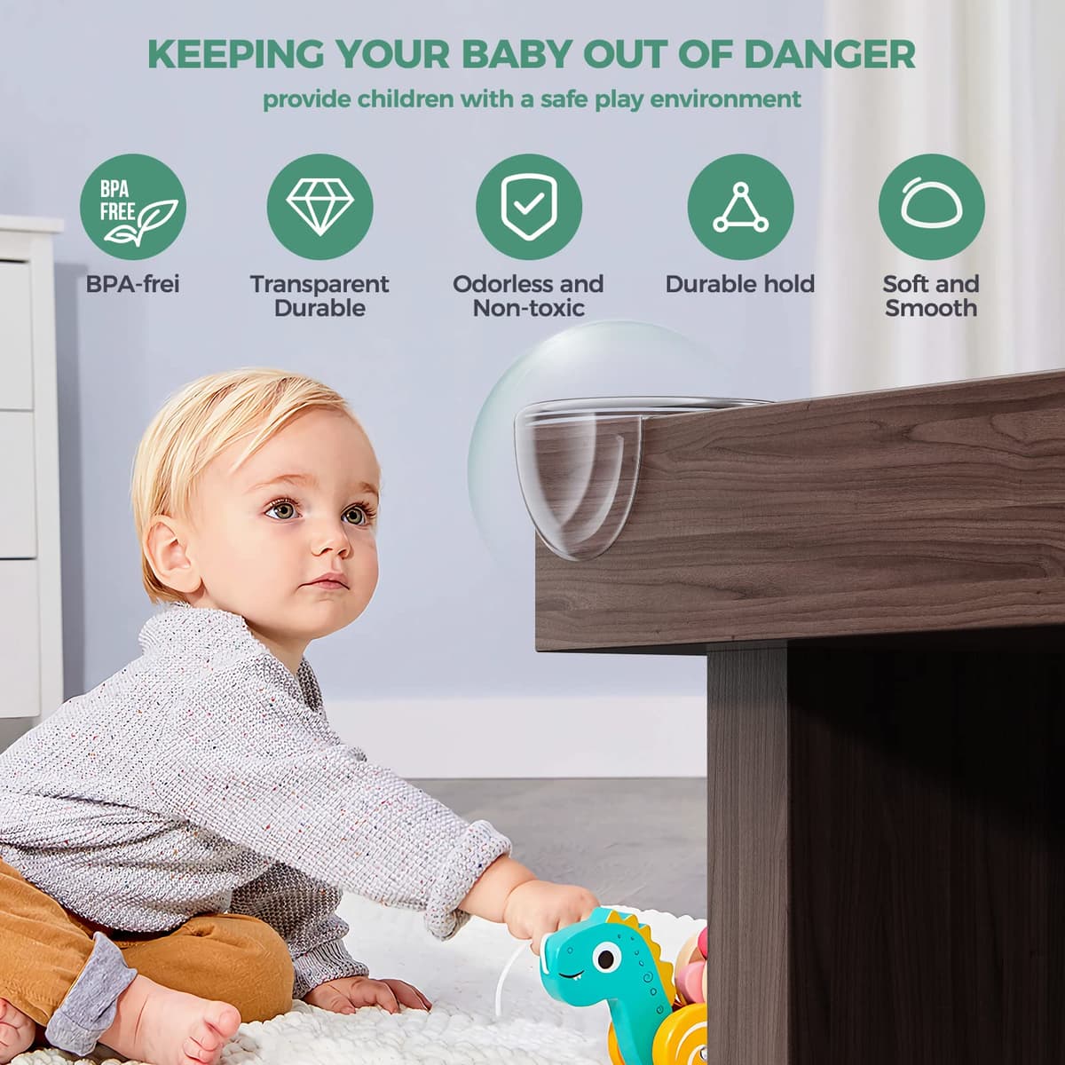 Peakally Corner Protectors for Baby Pack of 12, Thick Table Furniture Edge Protectors for Kids with Strong Adhesion, Corner Guard & Edge Safety Bumpers Clear - 6 R and 6 L — view 3