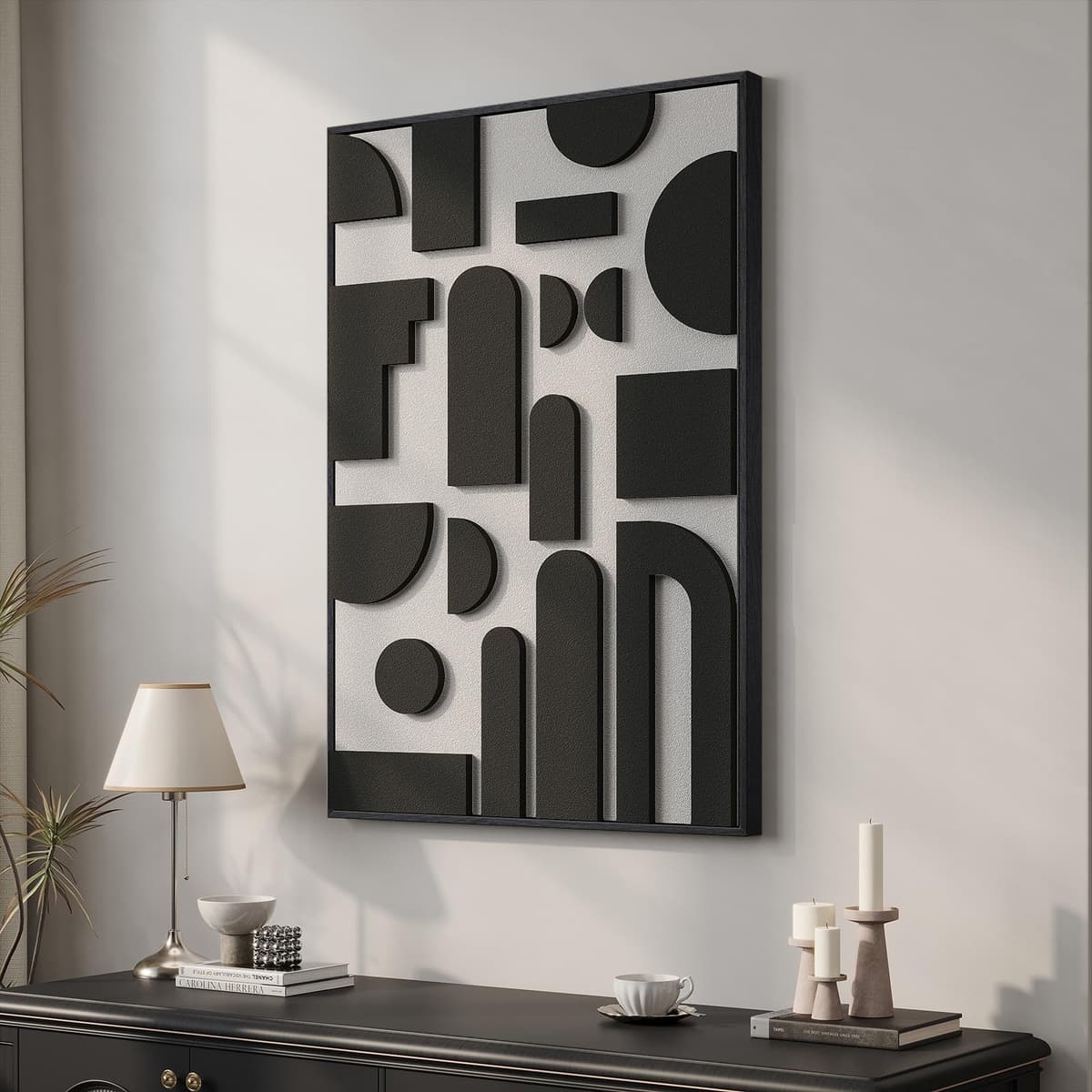 Large 3D Textured Framed Abstract Wall Art for Living Room, 3 Piece Modern Paintings Artwork for Walls, Black White Brown Geometric Sandstone Texture Pictures for Hallway Office Home Decor 24x36 In — view 47