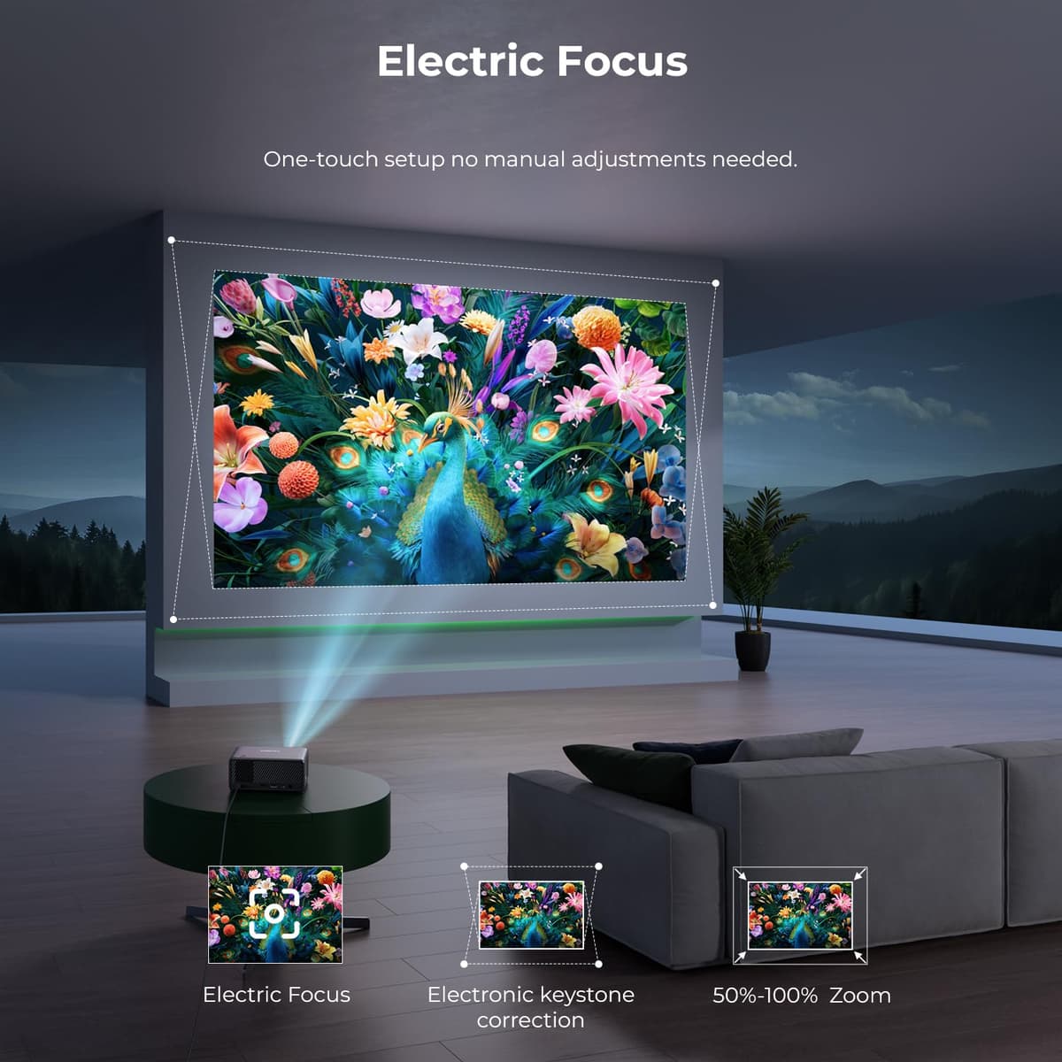 CiBest Mini Projector with WiFi and Bluetooth, Compatible with Netflix/YouTube/PrimeVideo, Electric Focus & Keystone, Short Throw Full HD 1080P Video Projector, Portable Outdoor/Indoor Use — view 4