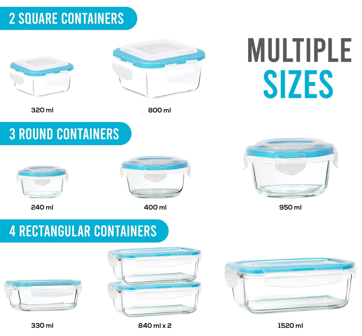KICHLY - Recipientes De Vidrio Para Alimentos - Paquete De 9 Recipientes Herméticos Para Alimentos Con Tapas Transparentes - Aptos Para Lavavajillas Y Microondas, Sin BPA — view 2