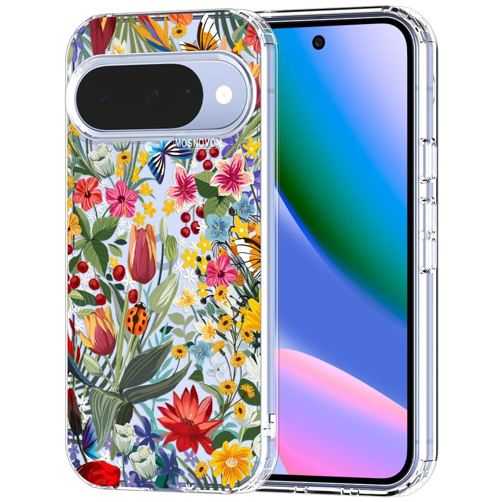 MOSNOVO Case for Google Pixel 10 & Pixel 10 Pro, [Buffertech 6.6ft Military-Grade Drop Protection] [Anti Peel Off Tech] Clear TPU Bumper Phone Case Cover Design - in The Garden