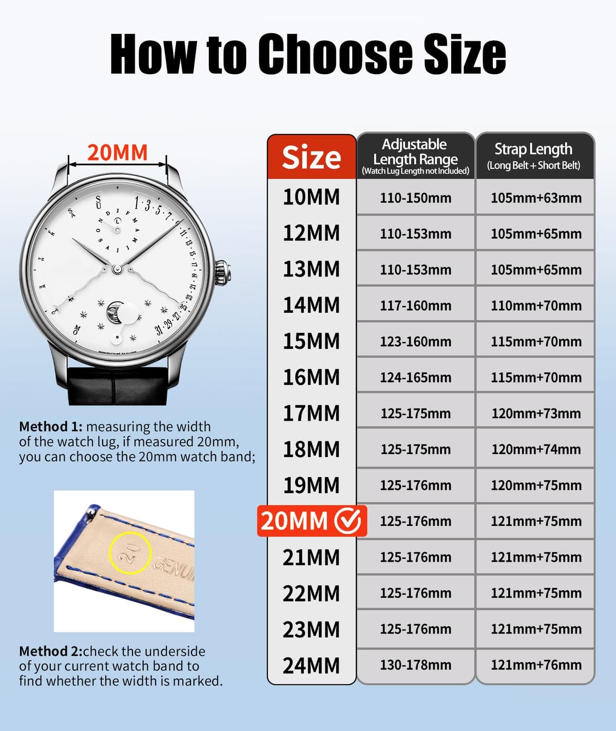 BINLUN Quick Release Leather Watch Straps Replacement Watch Bands Smart Watch Strap Crocodile Pattern in 10 Colors 13 Sizes with Silver/Gold/Rose-Gold Buckle for Men Women(10mm-24mm) — view 6
