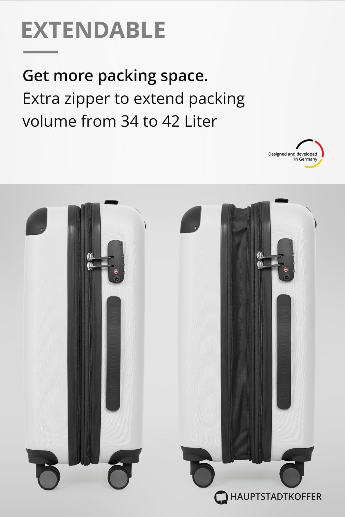 HAUPTSTADTKOFFER - Spree - Equipaje de Mano, Maleta rígida, Trolley expandible, 4 Ruedas Dobles, TSA, 55 cm, 42 litros, Blanco — view 6