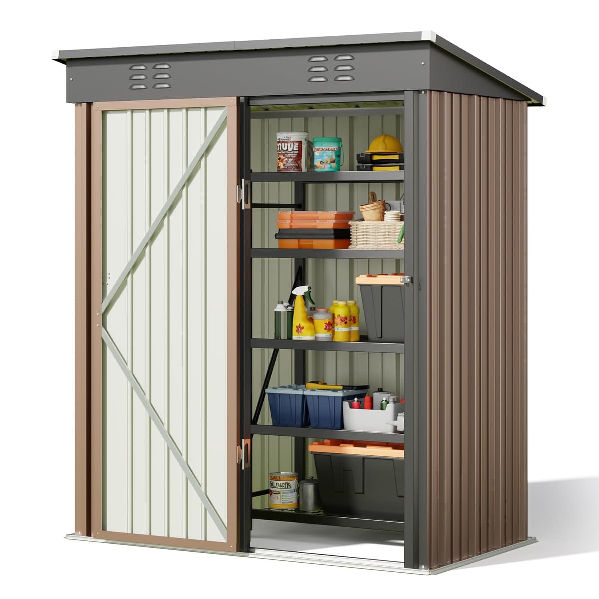 Bealife Cobertizo de jardín para Almacenamiento de Herramientas 180 x 162 x 95 cm, Caseta de Jardín, Cobertizo Exterior, Cobertizo de Almacenamiento Exterior, Cobertizo para Patio, césped (Marrón)