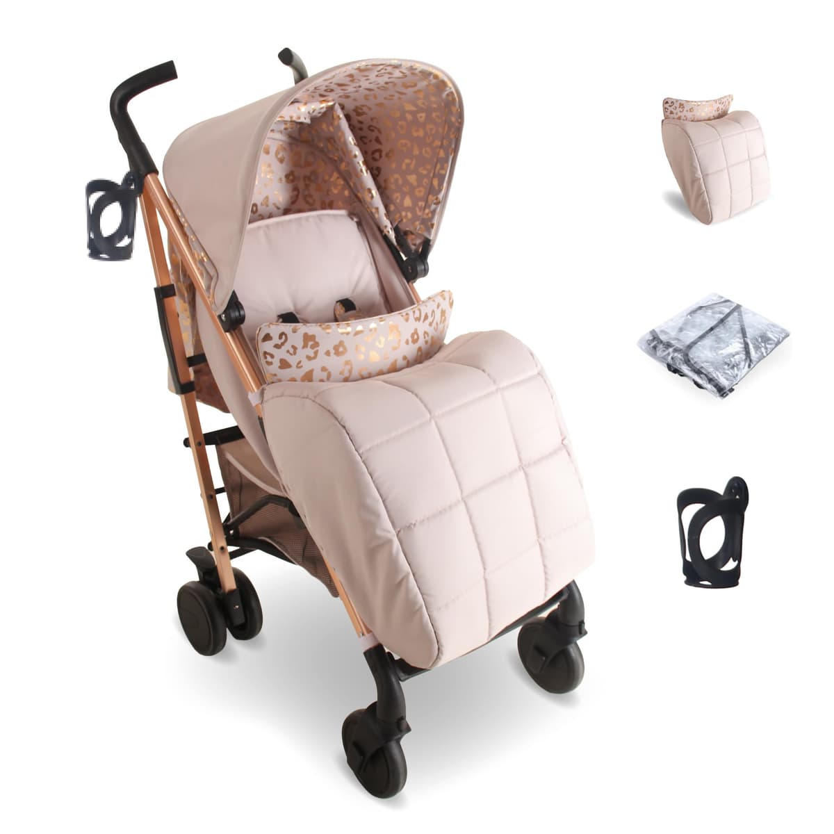 My Babiie MB51 Stroller – from Birth to 4 Years (22kg), Lightweight, Umbrella Fold, Travel Buggy for Toddlers, Pushchair Includes Footmuff, Cup Holder, Rain Cover - Pink Leopard