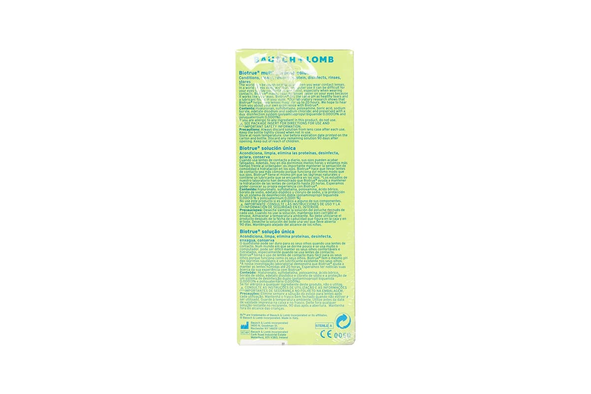 Biotrue Bausch + Lomb Solución Única 2 x 300ml + 60ml gratis para lentes de contacto blandas — view 4