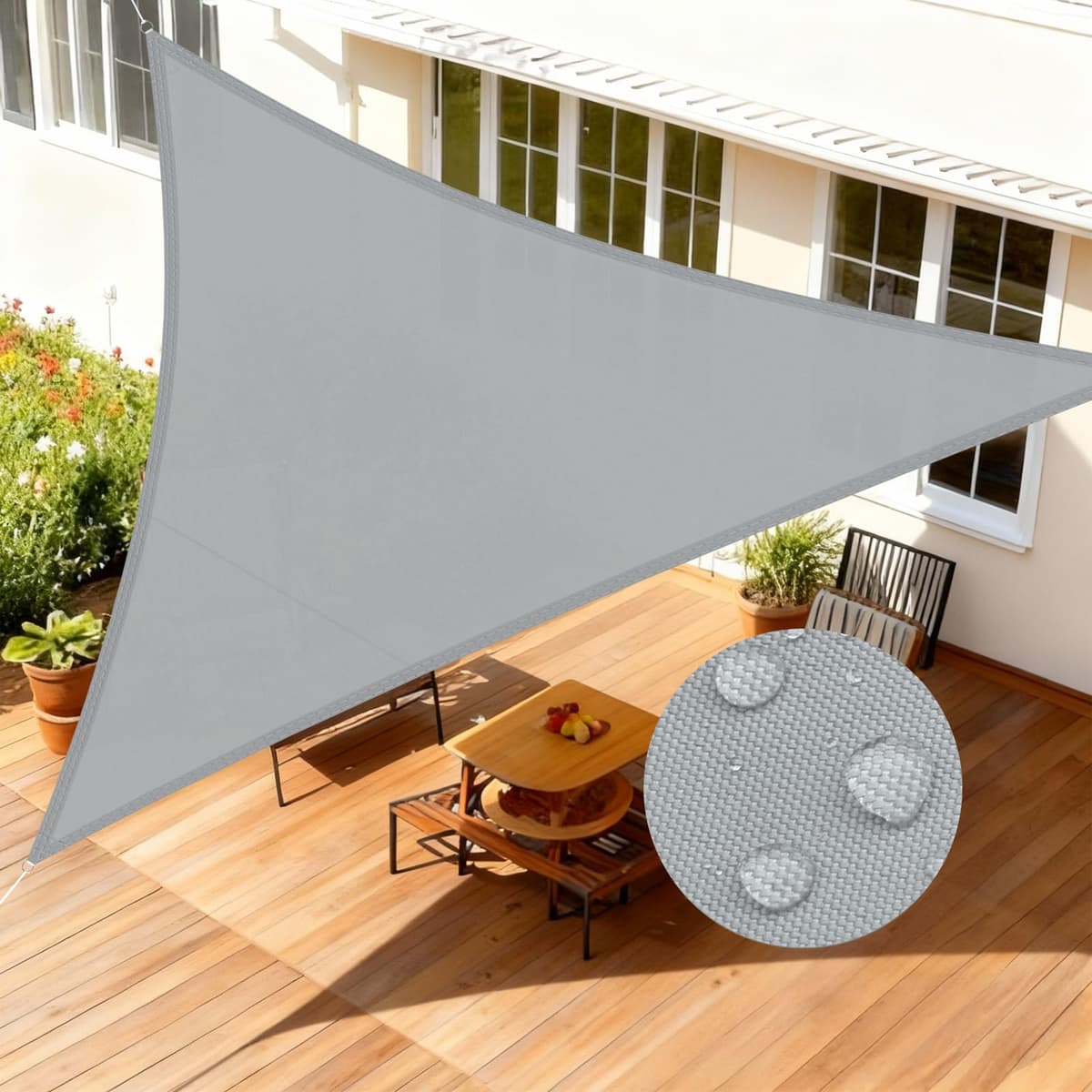 LOVE STORY Toldo Vela de Sombra Impermeable Triangular 3x3x3m Protección Rayos UV PES Toldos para Patio, Exterior Terrazas, Jardín, Balcon (Crema) — view 10