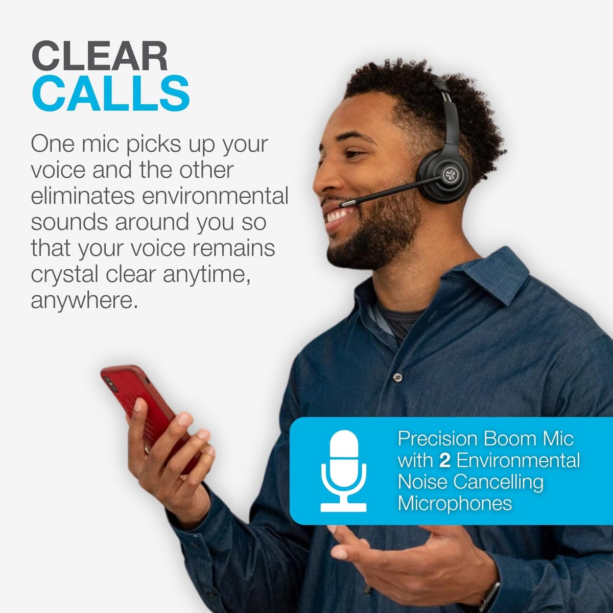 JLab Go Work 2nd Gen Wireless Headset with Microphone - 55+H PC Bluetooth Headset or USB C Dongle, Noise Cancelling Mic, Multipoint, On Ear Wired or Wireless Office Laptop Computer Headsets — view 4