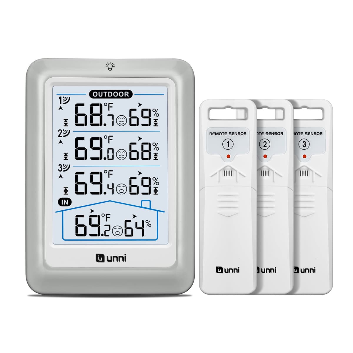 Termómetro inalámbrico para interiores y exteriores con 3 sensores, pantalla de 4.5 pulgadas, alcance de 100 m y retroiluminación Ajustable — view 8