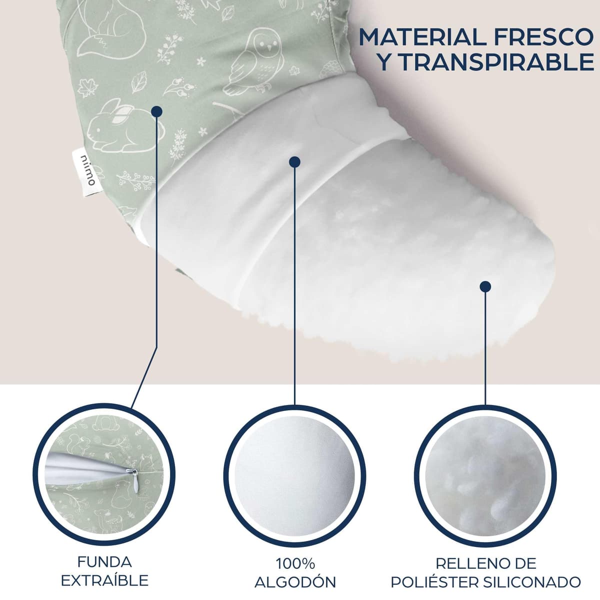 Niimo Almohada Embarazada - Oeko-Tex® Standard 100, Cojín Lactancia Multifuncional, Cojin Lactancia Bebe con Funda 100% de algodón, Almohada de Lactancia Lavable, Material Fresco y Transpirable — view 3