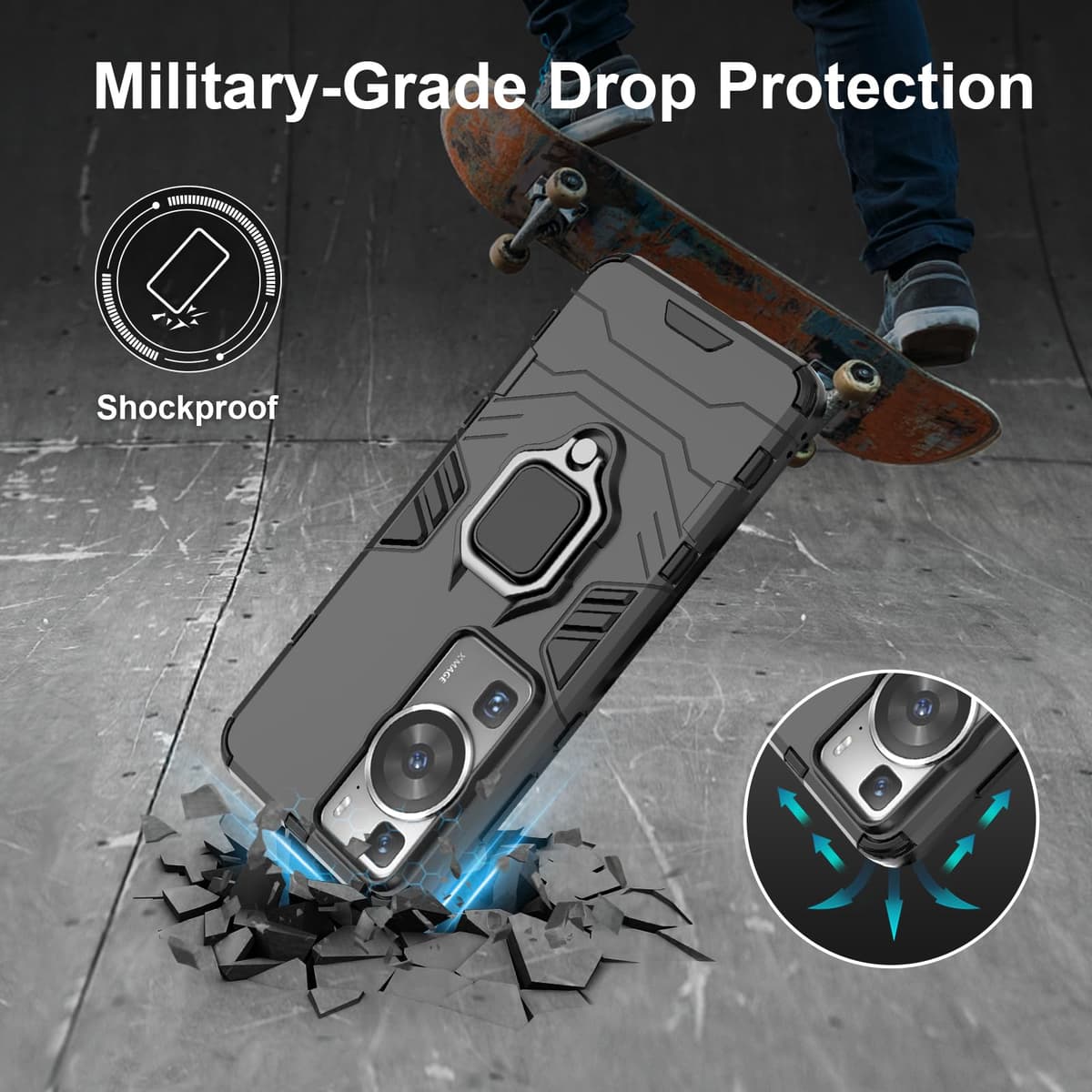 Funda para CMF Phone 2 Pro, Carcasa Antigolpes con Soporte anular metálico, Case Protectora de Grado Militar, Negro — view 429