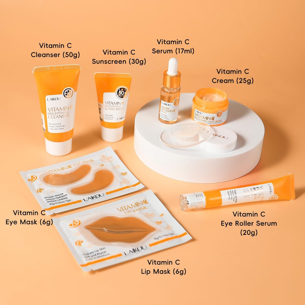 LAIKOU Skin Care Complete Vitamin C Skin Care Kit 12 Pieces with Eye Serum Cream, Facial Cleanser, Lips, Eye Mask, Sun Protection, for Women and — view 5