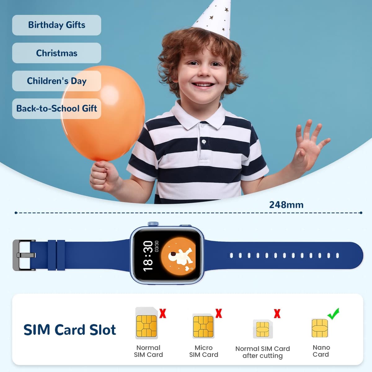 Oliimptek 2026 Nuevo Reloj Inteligente Niño, Smartwatch Niños con Llamadas y GPS, Videollamadas/Chat de Voz/WhatsApp/WiFi/SMS/SOS/Modo Escuela/Dormir/Despertador, IP68 Reloj Niño y Niñas Azul 4-14 Año — view 8