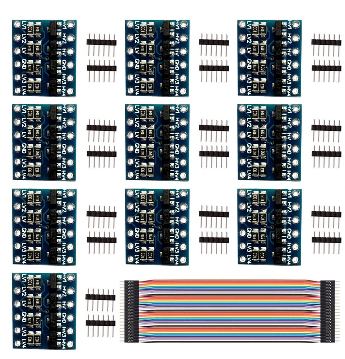 10 Pcs 3.3V to 5V 4 Channels IIC I2C Logic Level Converter Bi-Directional Shifter Module for Arduino/Raspberry Pi with Dupont Cable