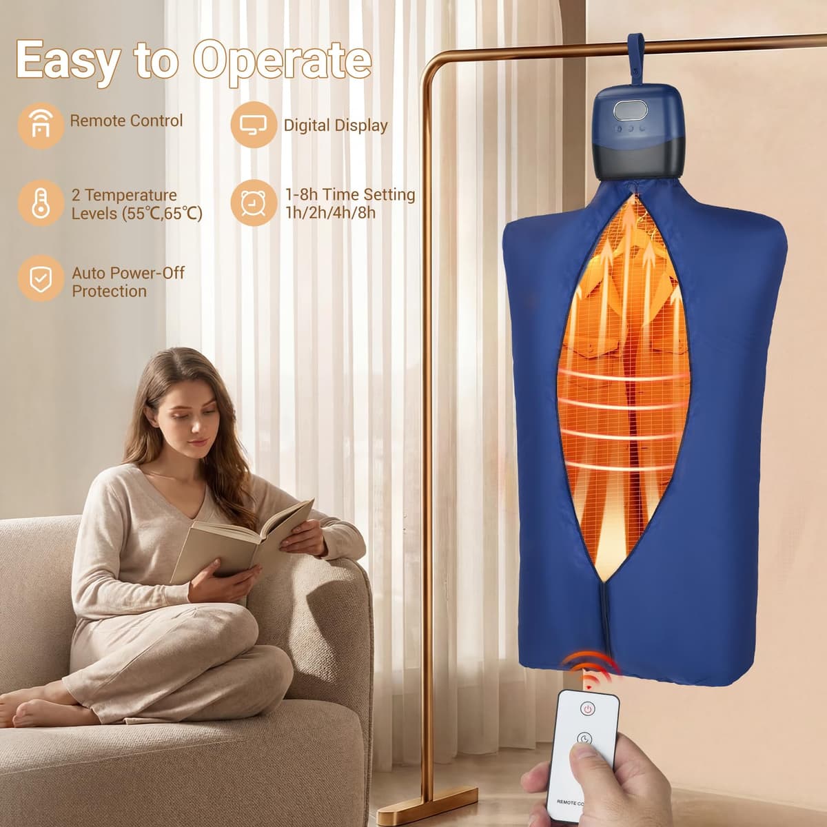 clothes dryer machine,600W portable dryer with timer,PTC heating 360° hot air circulatio technology,temperature adjustable 55℃/65℃,max 15kg for business travel, dormitories, apartments, hotels — view 4
