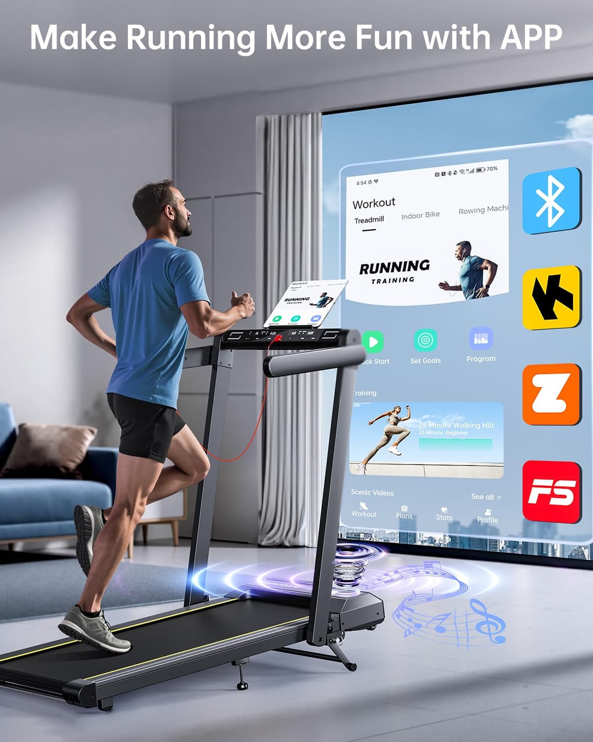 Walking Pad Treadmill with 12% Incline and Handle Bar, 4 in 1 Folding Treadmill for Home/Office, Under Desk Treadmills Portable Walking Pad with App & Bluetooth Speaker, 0.6-10MPH — view 4